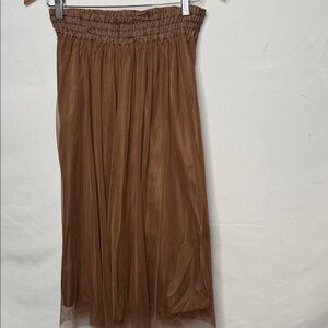 Beams Heart elastic waist brown tulle midi flowy skirt sz Medium